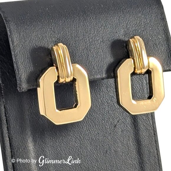 Octagonal Doorknocker Style Gold Tone Pierced Drop Earrings - Picture 2 of 9